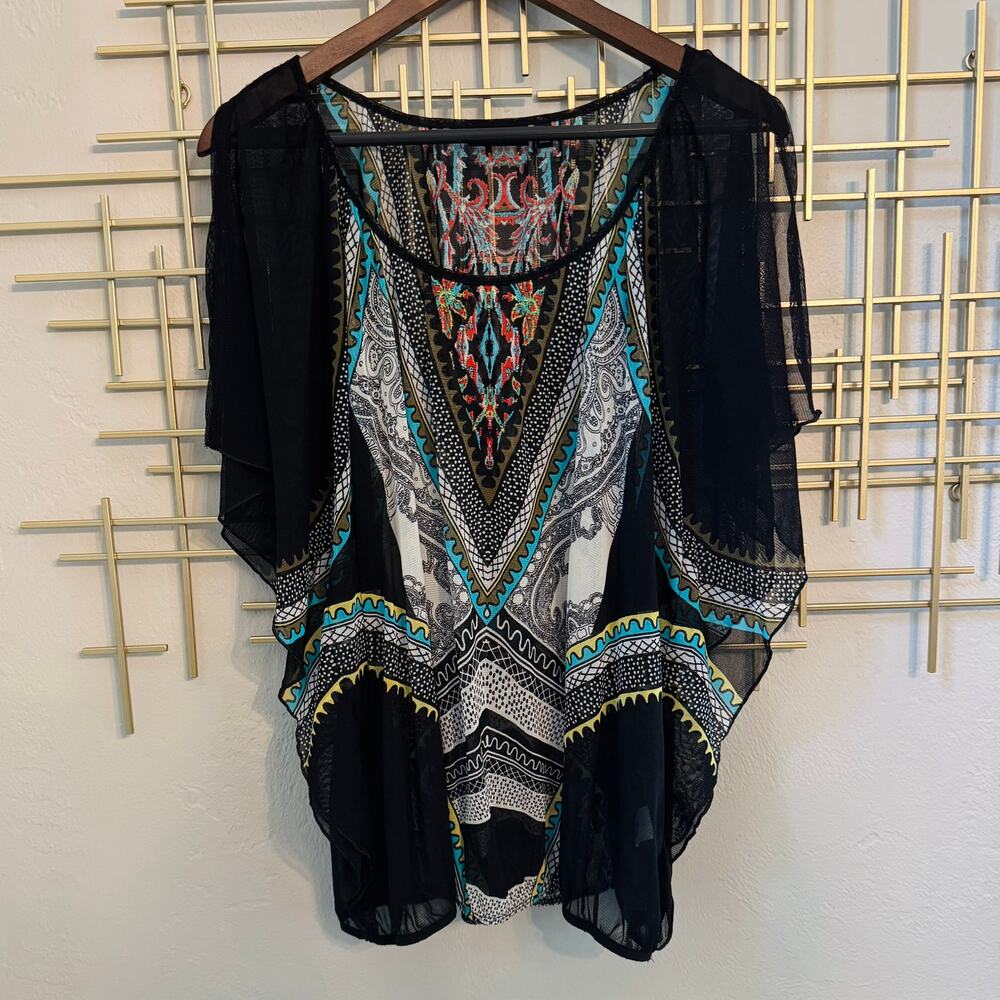 APT 9 XL Boho Paisley Sheer Kimono Batwing Top